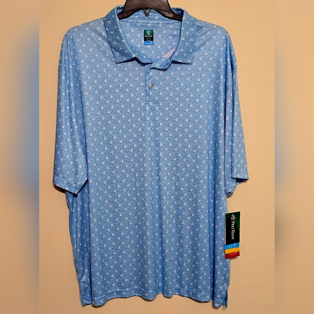 PGA Tour Light Blue Micro-Print Polo